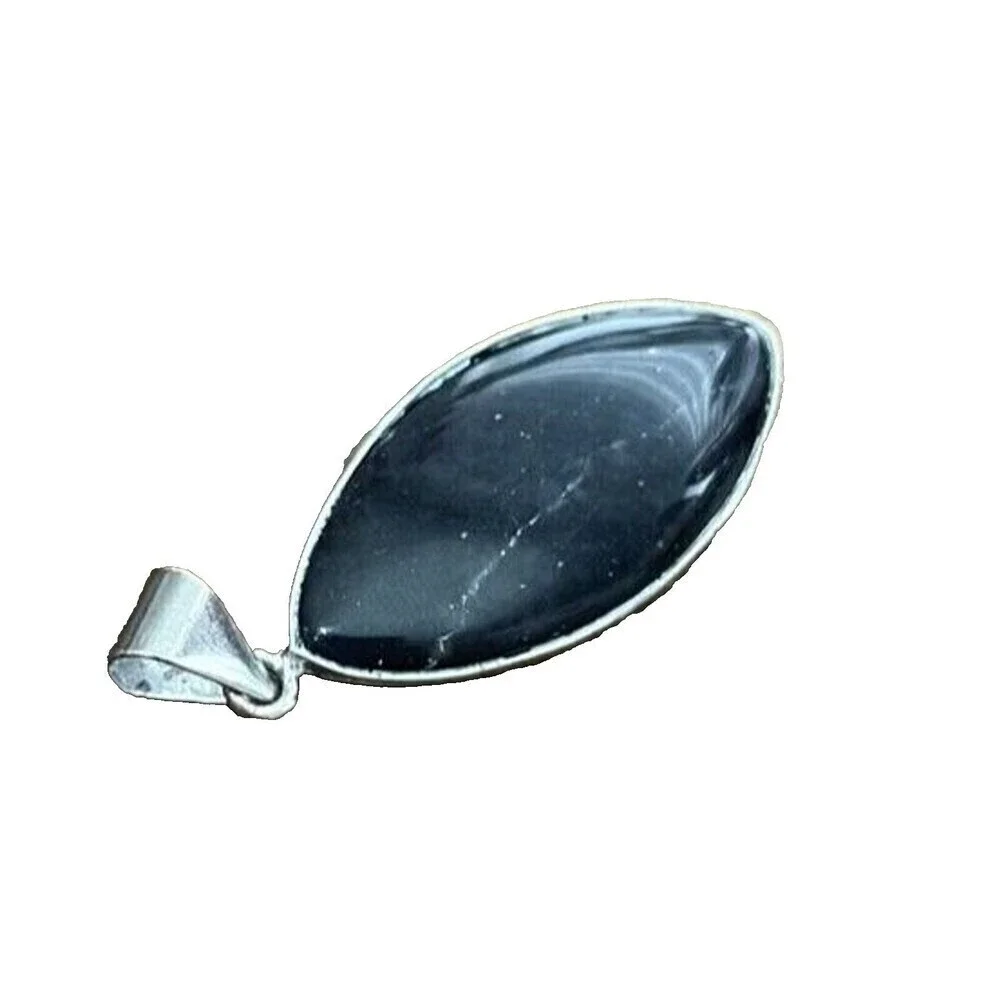 Marquise Cut Black Amethyst Silver  Pendant - Picture 3 of 10